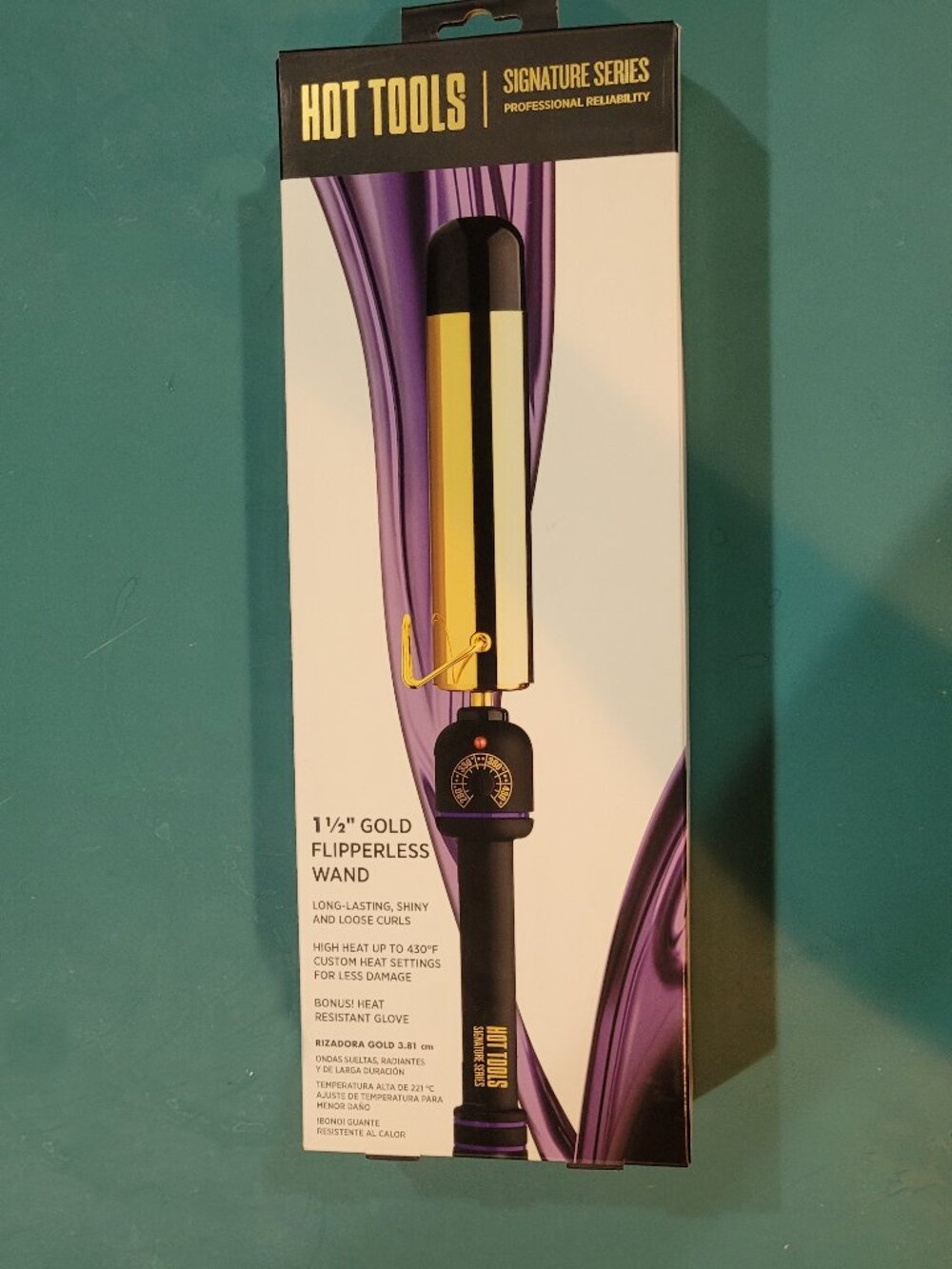 NIB Hot Tools Signature Series 1 1/2" Gold Flipperless Wand Curling Iron